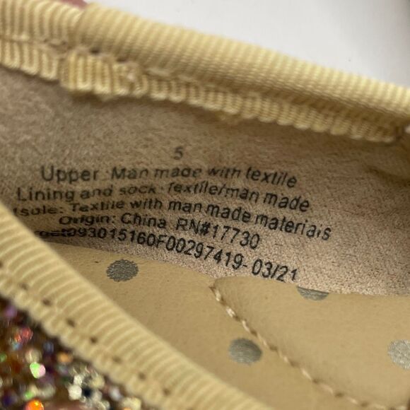 Cat & Jack Girls Size 5 Glitter Ballet Flats Gold Bow Sparkly Slip-On Dress Shoe - Picture 9 of 10